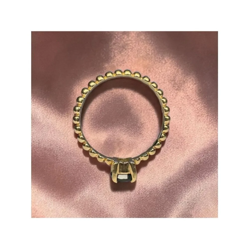 14K Gold Natural Teal Sapphire Ring Beaded Band Size 6 2/3ct Unheated Sapphire
